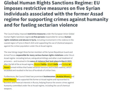 EU Sanctions Syrian Regime Figures for Abuses