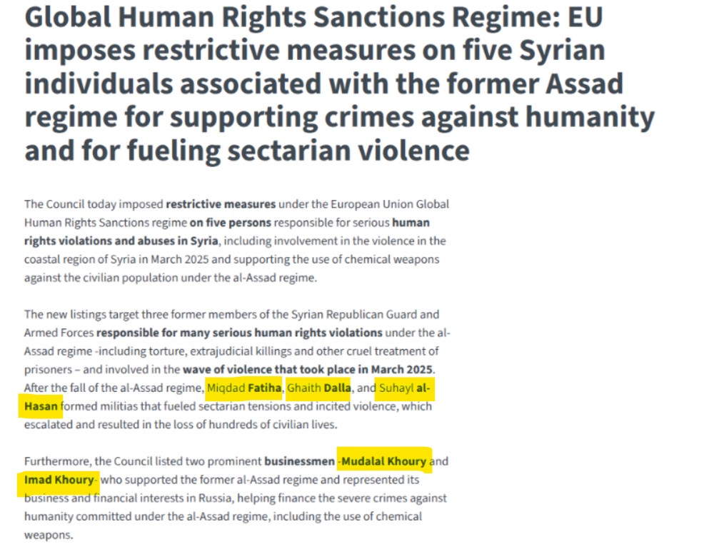 EU Sanctions Syrian Regime Figures for Abuses