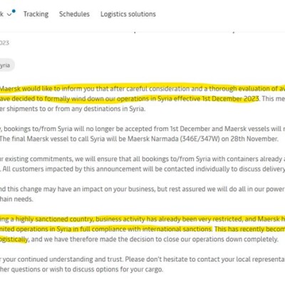 Maersk Bails Out of Syria| Karam Shaar Advisory LTD Maersk Bails Out of Syria